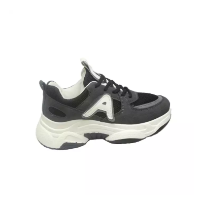 Double Sole Black And Dark Grey Mixed Sport Shoe For Women